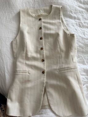 H&M Cream Pinstripe Sleeveless Button Vest
